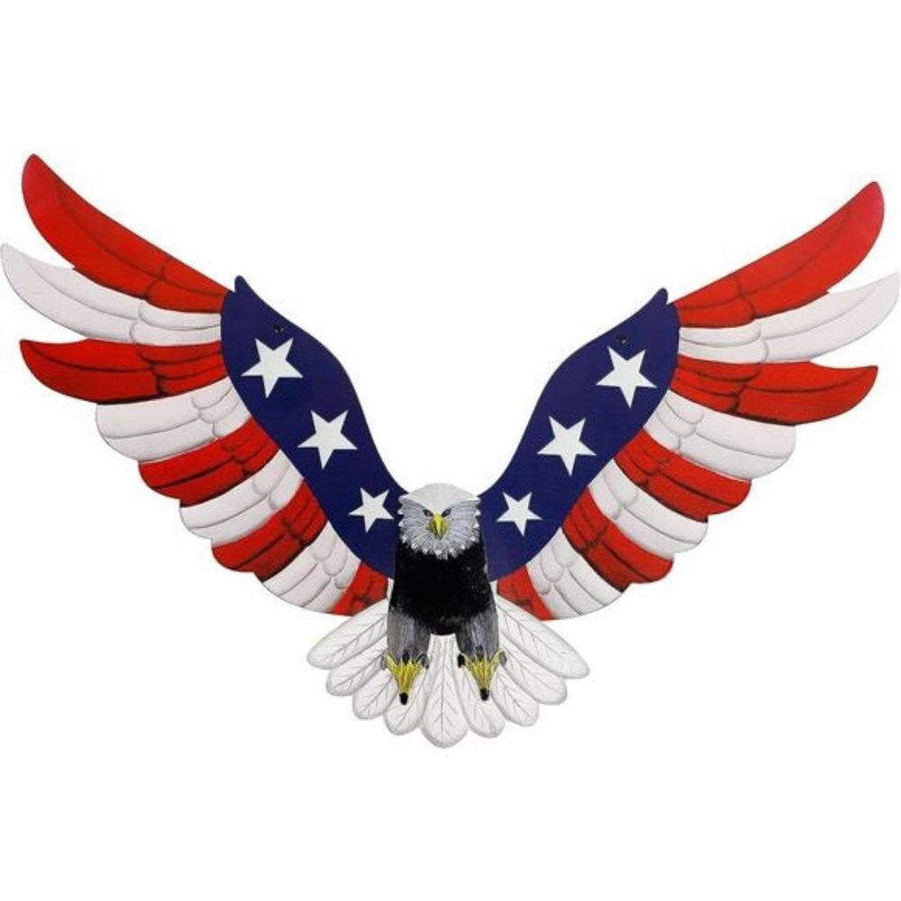 Patriotic Metal Wall Art Eagle & Flag 23.6" x 14" Sculpture